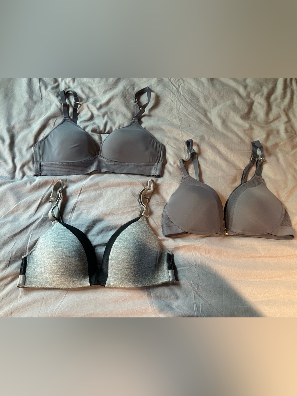 Lively Trio Pack Wireless Bras - Gray and Heather, 34B, Like New Condition